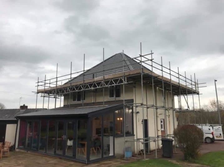 House scaffolded for a re-roof